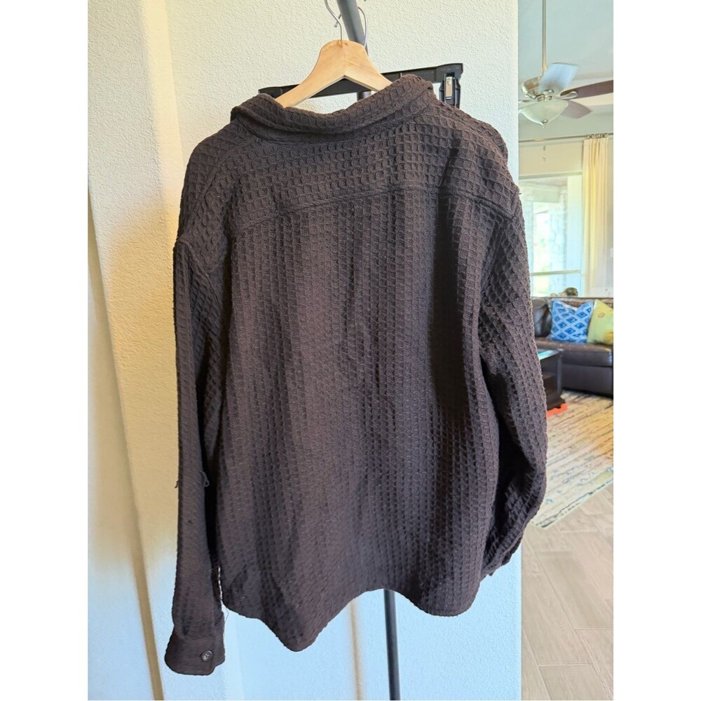 Amongst Ofhers Brown Waffle-Knit Button-Down Shirt Shacket L - Picture 2 of 7